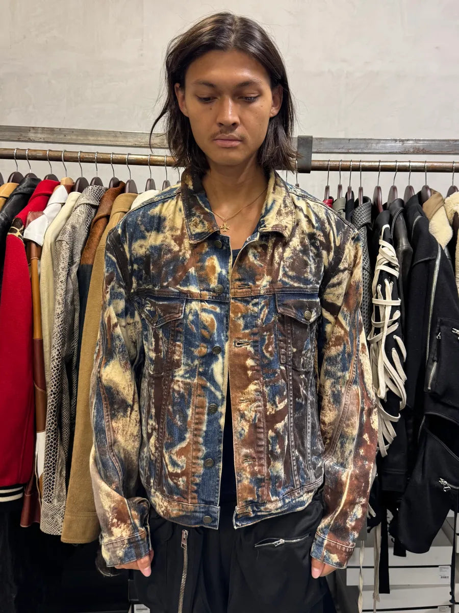 2000s Cavalli Blue & Brown Eroded Rust Denim Jacket GfTtvJG 1