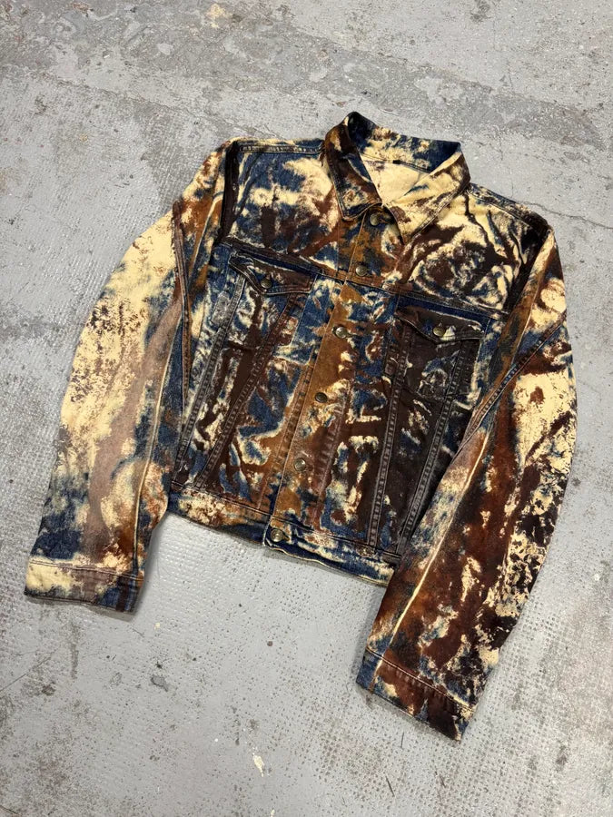 2000s Cavalli Blue & Brown Eroded Rust Denim Jacket GfTtvJG 3