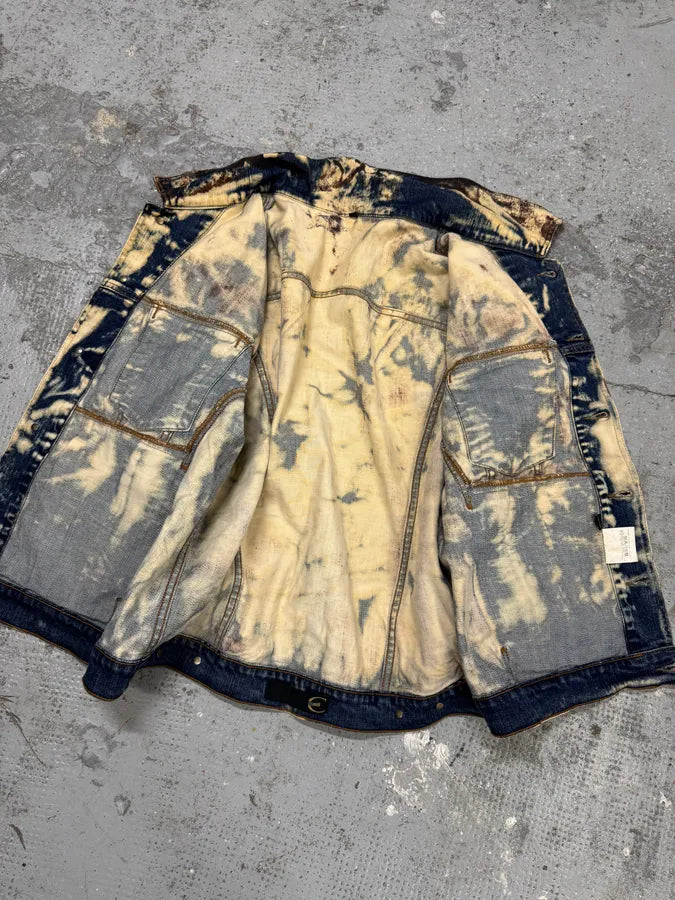 2000s Cavalli Blue & Brown Eroded Rust Denim Jacket GfTtvJG 8