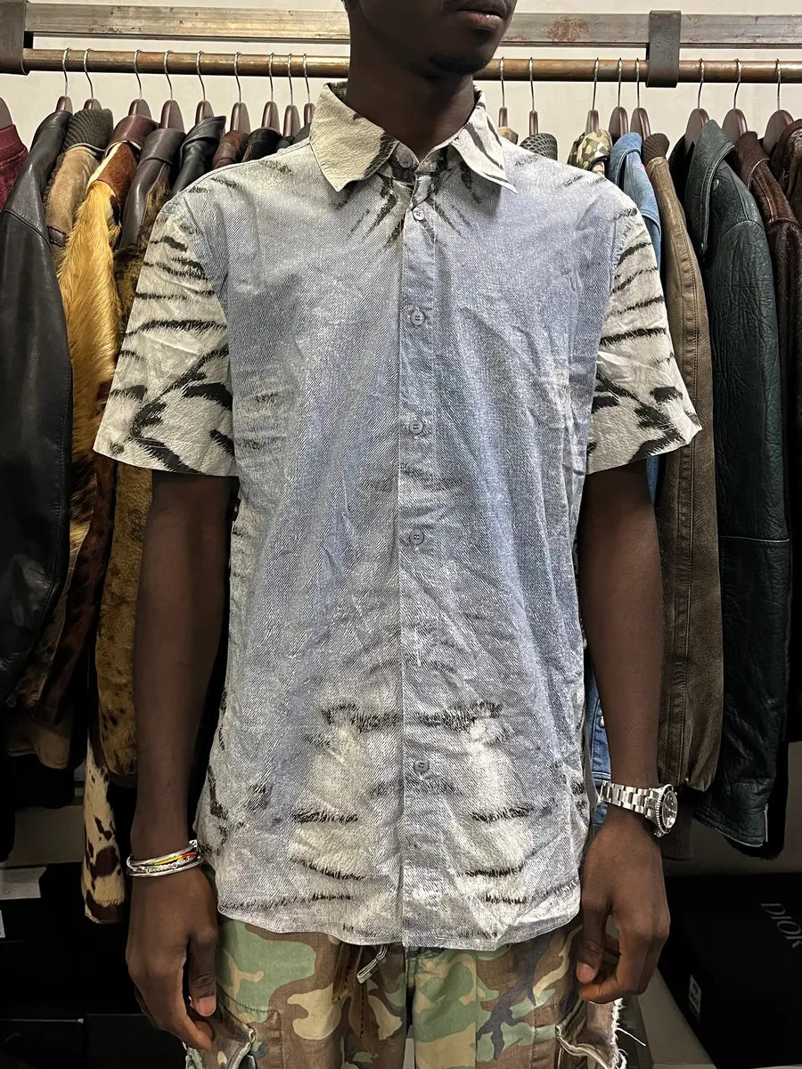 2000s Cavalli Blue & White Safari Zebra Short Sleeves Shirt WUMfyuw 1