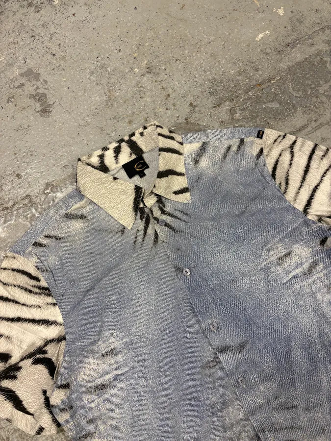 2000s Cavalli Blue & White Safari Zebra Short Sleeves Shirt WUMfyuw 4