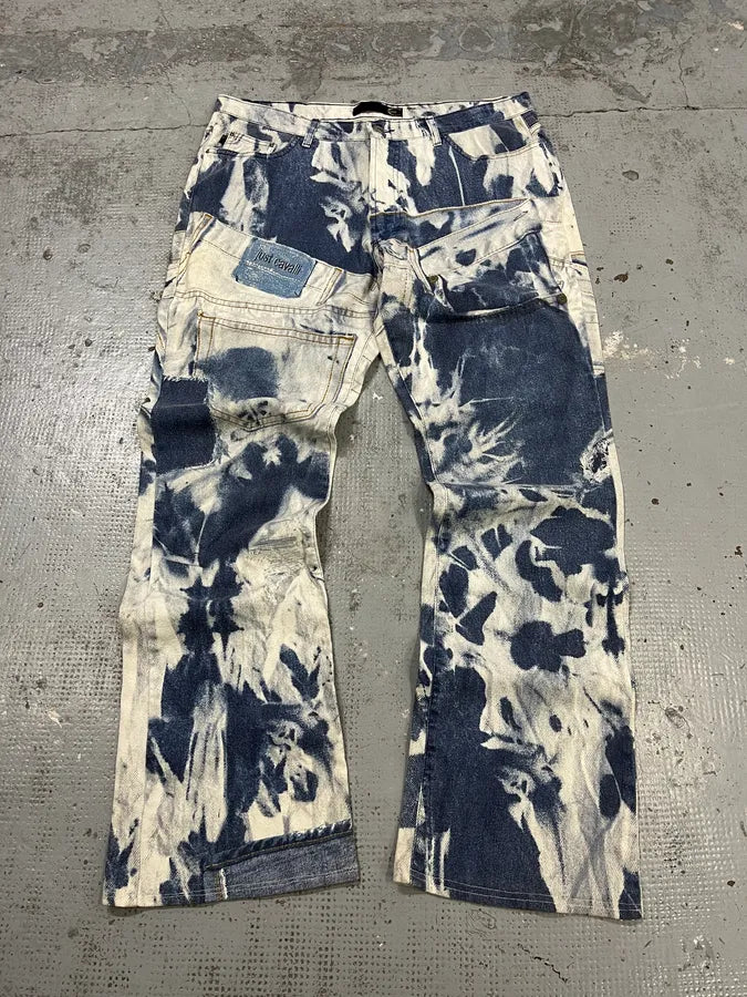 2000s Cavalli Blue & White Trompe L’oeil Denim Jeans vRVvjYo 0
