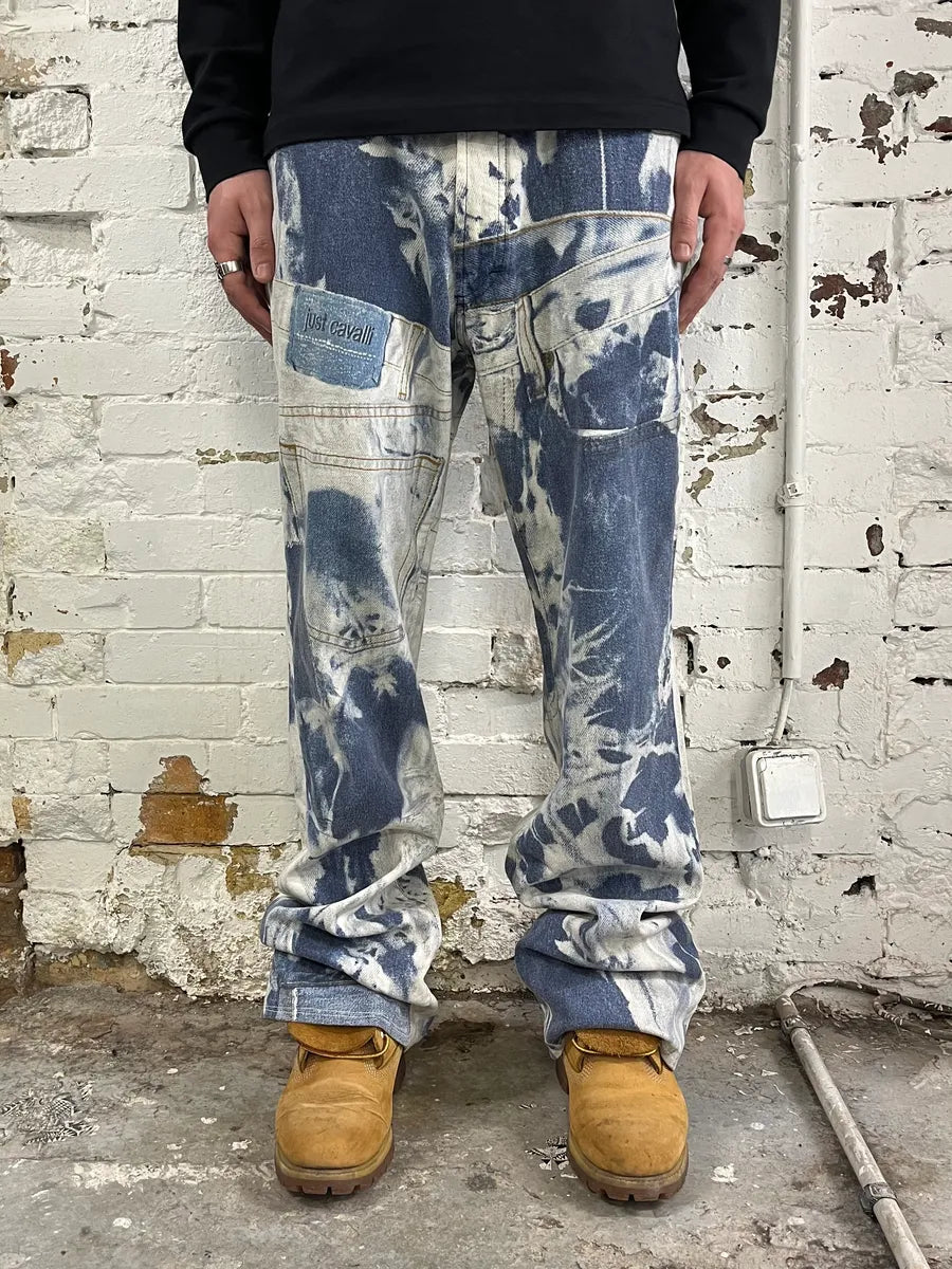 2000s Cavalli Blue & White Trompe L’oeil Denim Jeans vRVvjYo 1