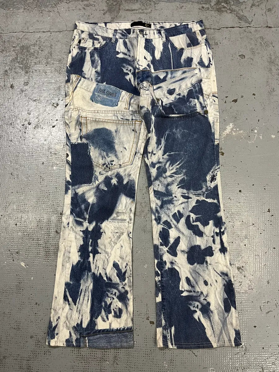2000s Cavalli Blue & White Trompe L’oeil Denim Jeans vRVvjYo 4