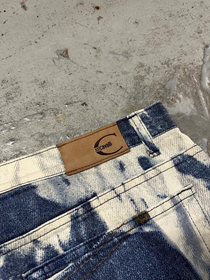 2000s Cavalli Blue & White Trompe L’oeil Denim Jeans vRVvjYo 9