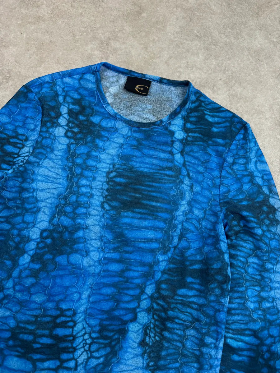 2000s Cavalli Blue Aqua Pattern Mesh Longsleeves YIHdAeO 4