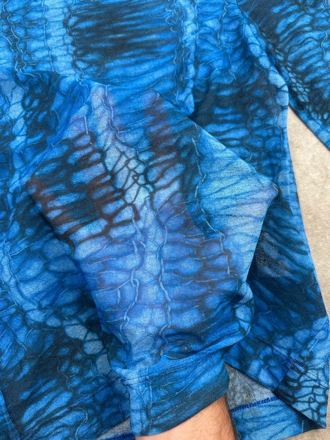 2000s Cavalli Blue Aqua Pattern Mesh Longsleeves YIHdAeO 7