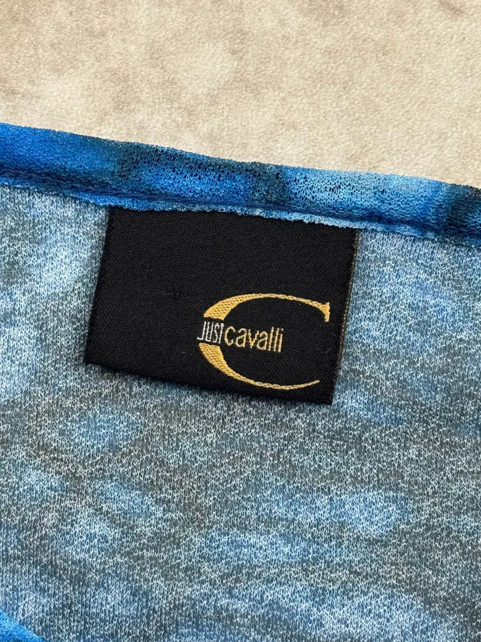2000s Cavalli Blue Aqua Pattern Mesh Longsleeves YIHdAeO 10