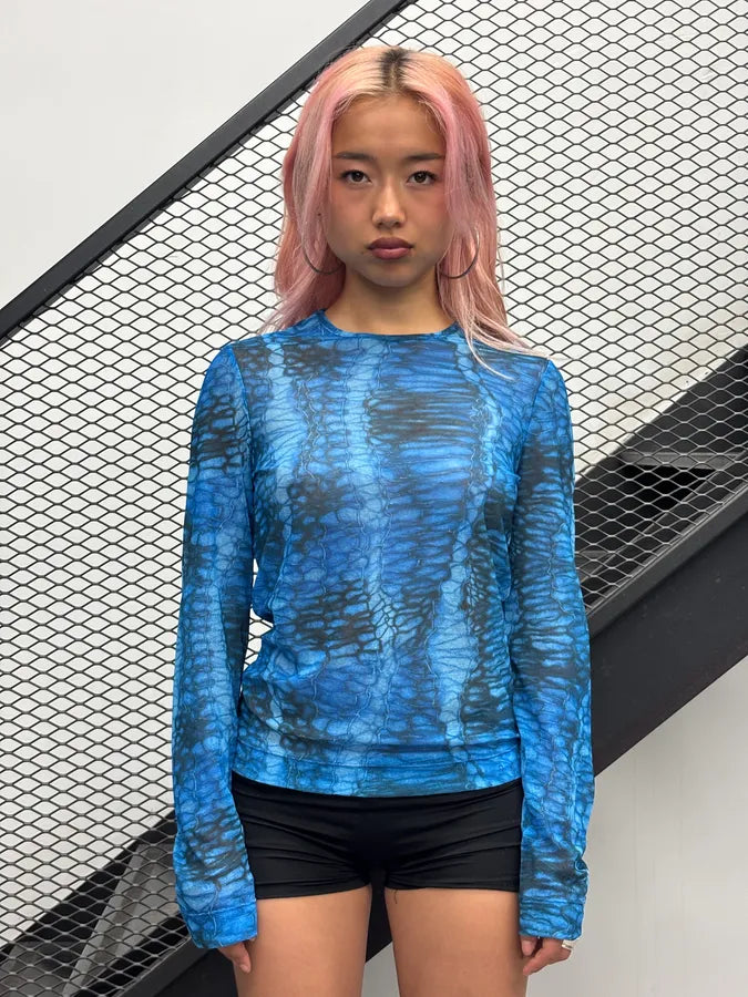 2000s Cavalli Blue Aqua Pattern Mesh Longsleeves YIHdAeO 2