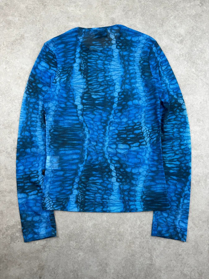 2000s Cavalli Blue Aqua Pattern Mesh Longsleeves YIHdAeO 1
