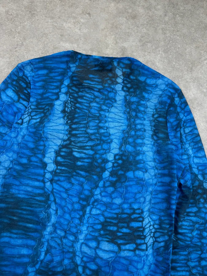 2000s Cavalli Blue Aqua Pattern Mesh Longsleeves YIHdAeO 5