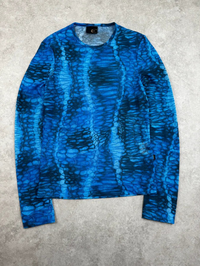 2000s Cavalli Blue Aqua Pattern Mesh Longsleeves YIHdAeO 0