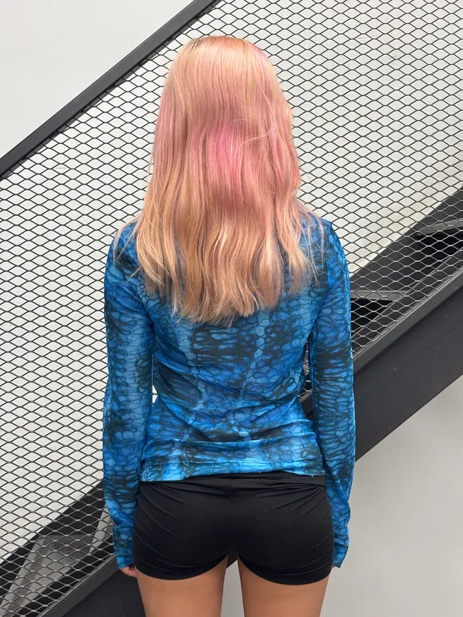 2000s Cavalli Blue Aqua Pattern Mesh Longsleeves YIHdAeO 3