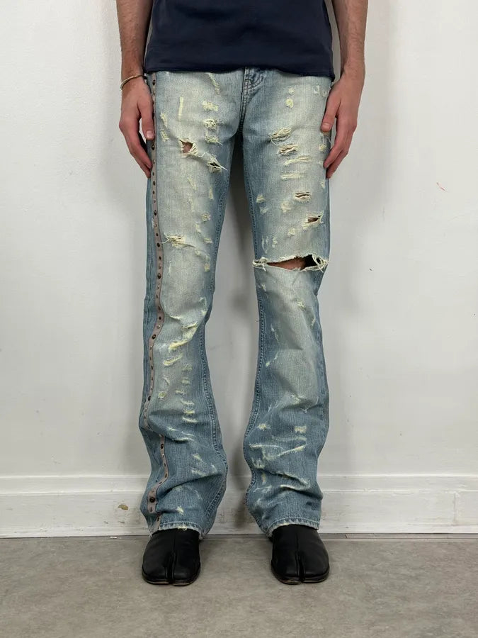 AW2005 Cavalli Blue Distressed Studded Denim Jeans rxkAKhg 1