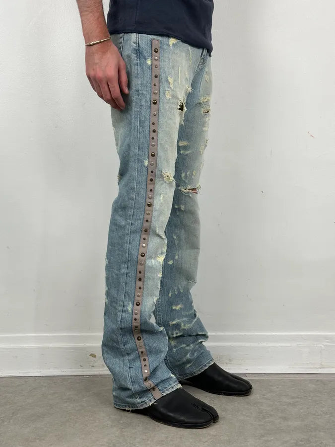 AW2005 Cavalli Blue Distressed Studded Denim Jeans rxkAKhg 2