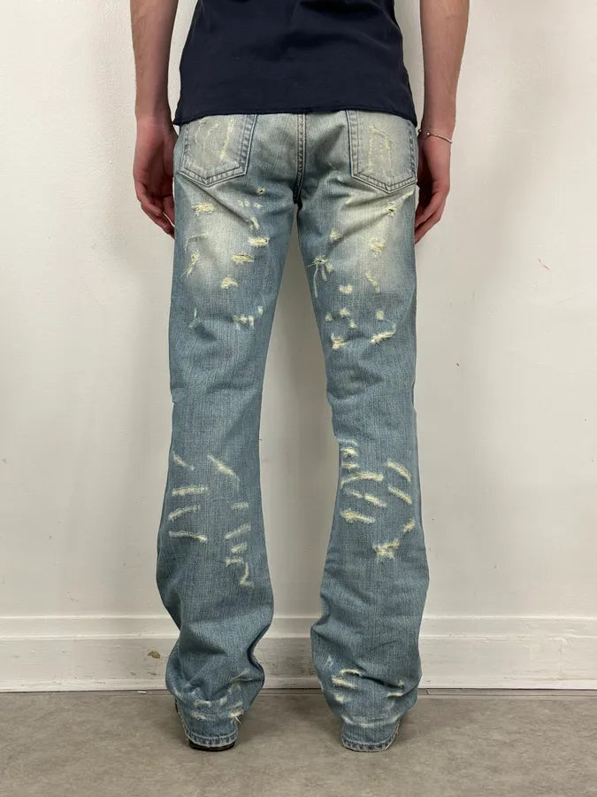 AW2005 Cavalli Blue Distressed Studded Denim Jeans rxkAKhg 3