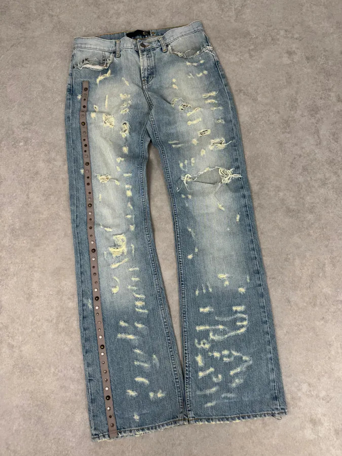 AW2005 Cavalli Blue Distressed Studded Denim Jeans rxkAKhg 4