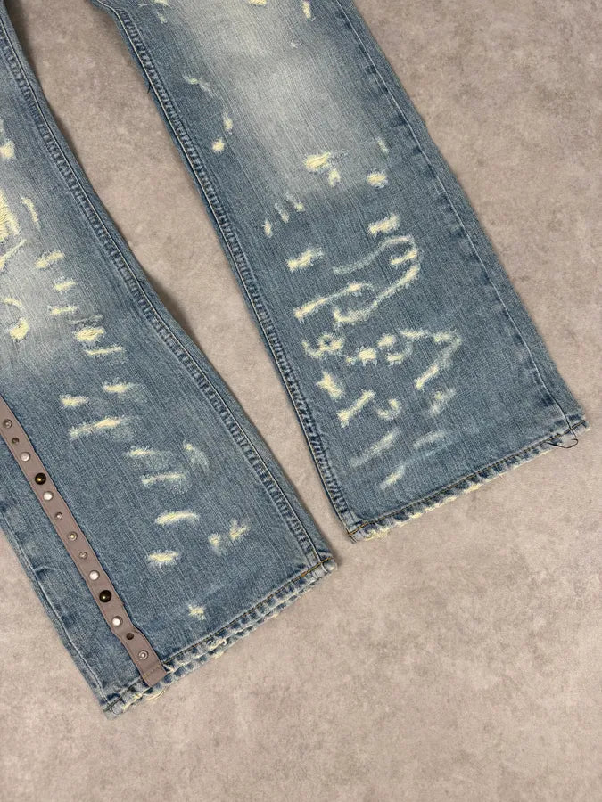 AW2005 Cavalli Blue Distressed Studded Denim Jeans rxkAKhg 5