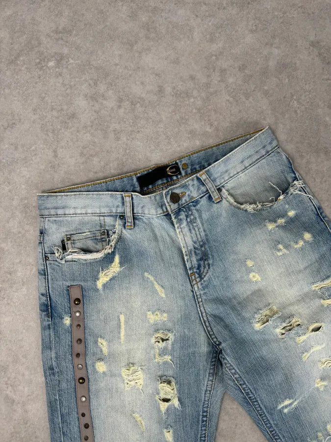 AW2005 Cavalli Blue Distressed Studded Denim Jeans rxkAKhg 6