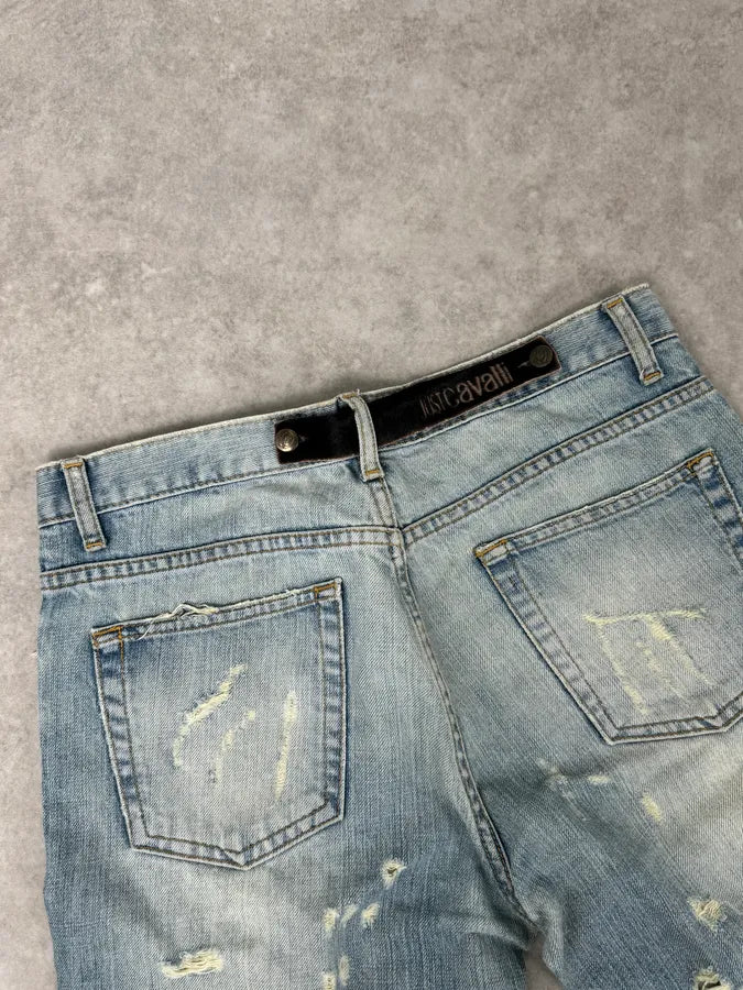 AW2005 Cavalli Blue Distressed Studded Denim Jeans rxkAKhg 8