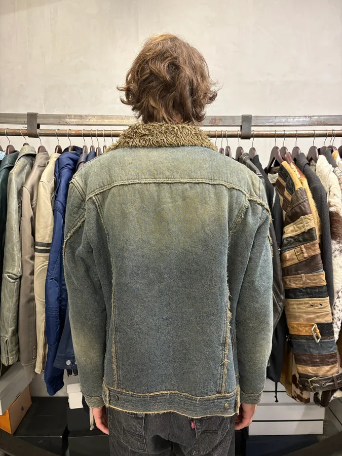 2000s Cavalli Blue Faded Denim Faux Fur Jacket GiyeIsF 2