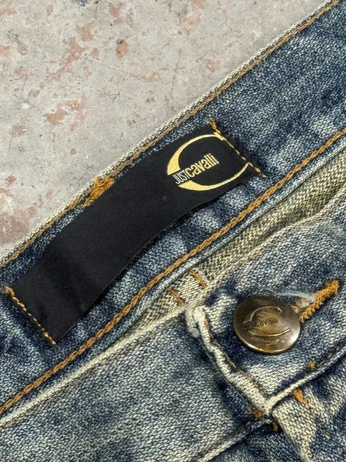 2000s Cavalli Blue Faded Denim Jeans HhSIaer 8