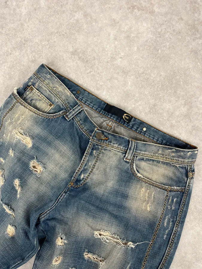 AW2005 Cavalli Blue Faded Distressed Denim Jeans LOZFBwM 5