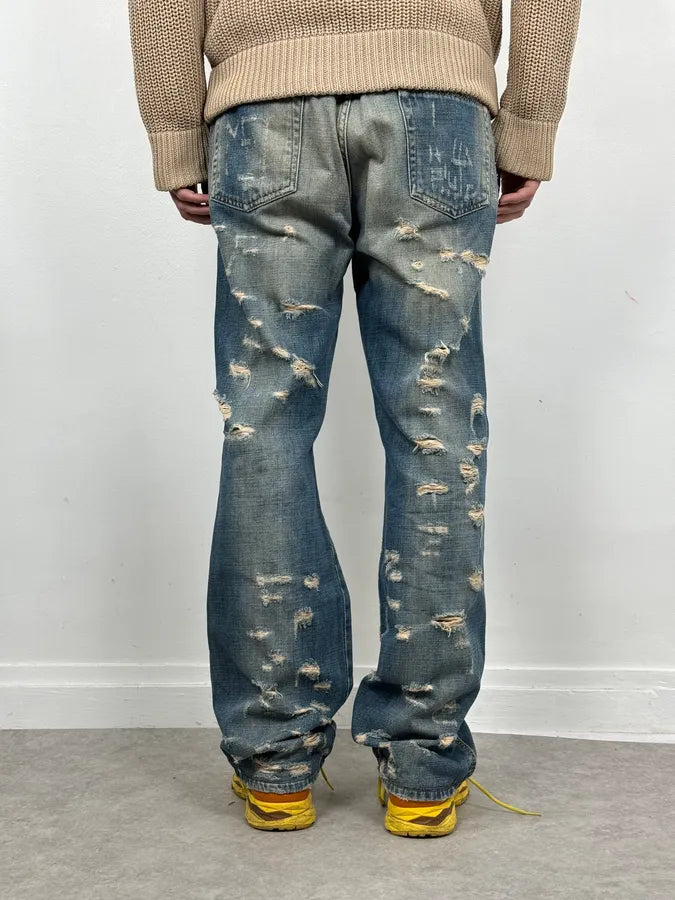 AW2005 Cavalli Blue Faded Distressed Denim Jeans LOZFBwM 2