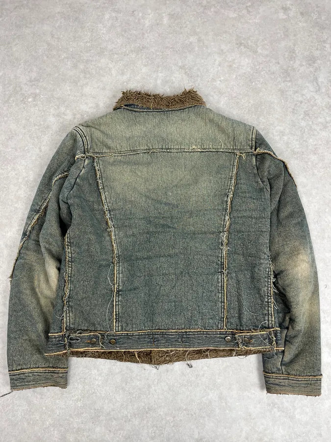 2000s Cavalli Blue Faded Fur Denim Jacket SXWAzpM 5