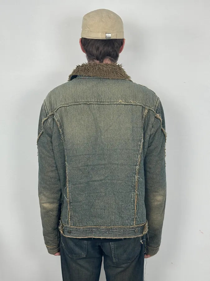 2000s Cavalli Blue Faded Fur Denim Jacket SXWAzpM 2