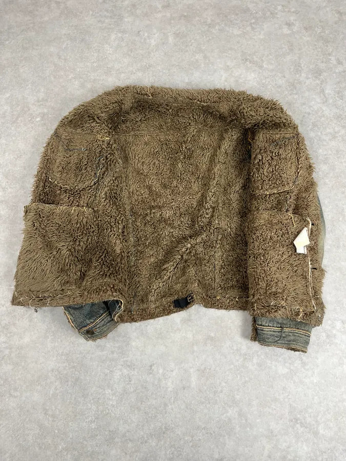 2000s Cavalli Blue Faded Fur Denim Jacket SXWAzpM 7