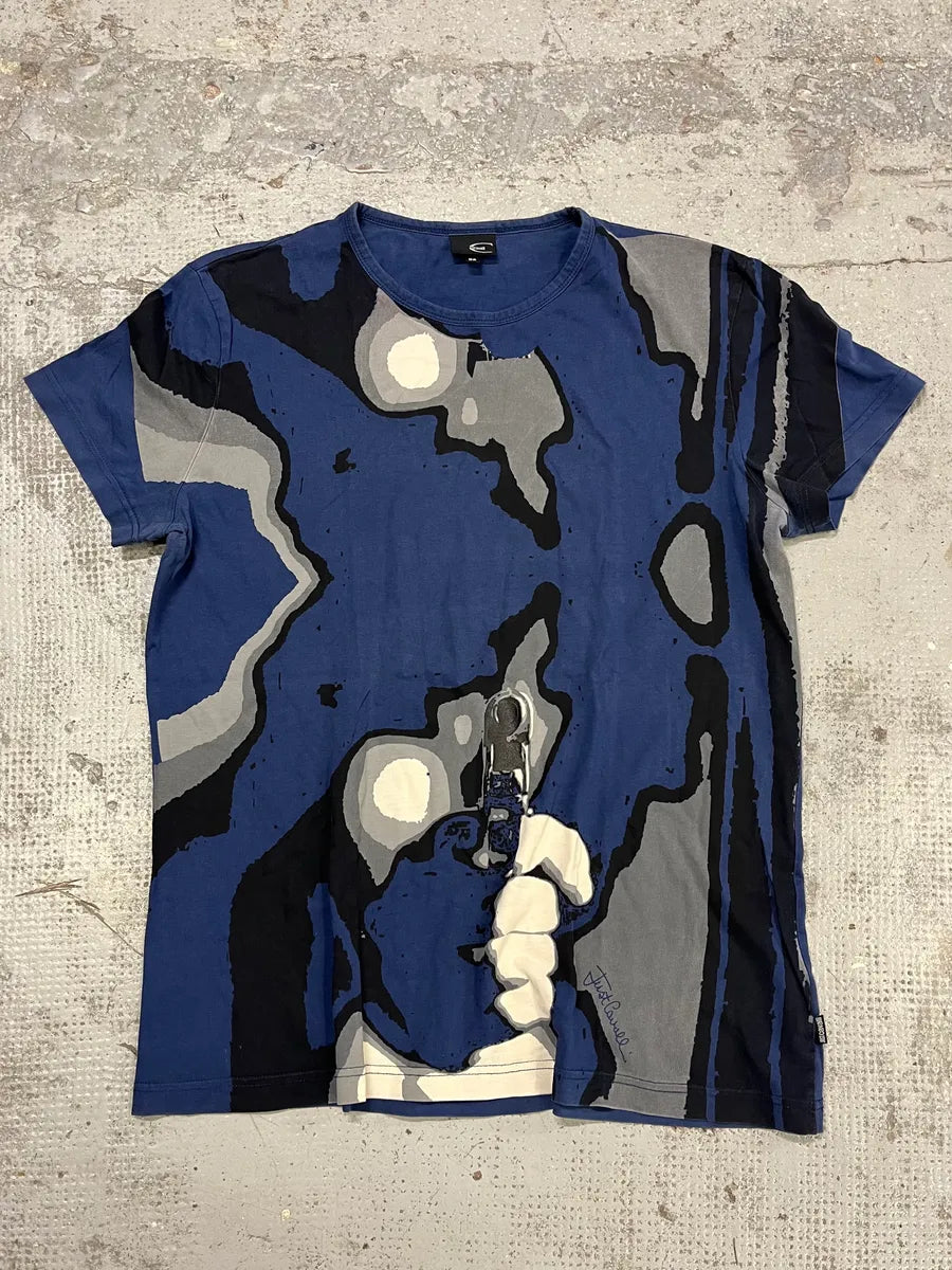 2000s Cavalli Blue Gun T-Shirt kYEutzM 0