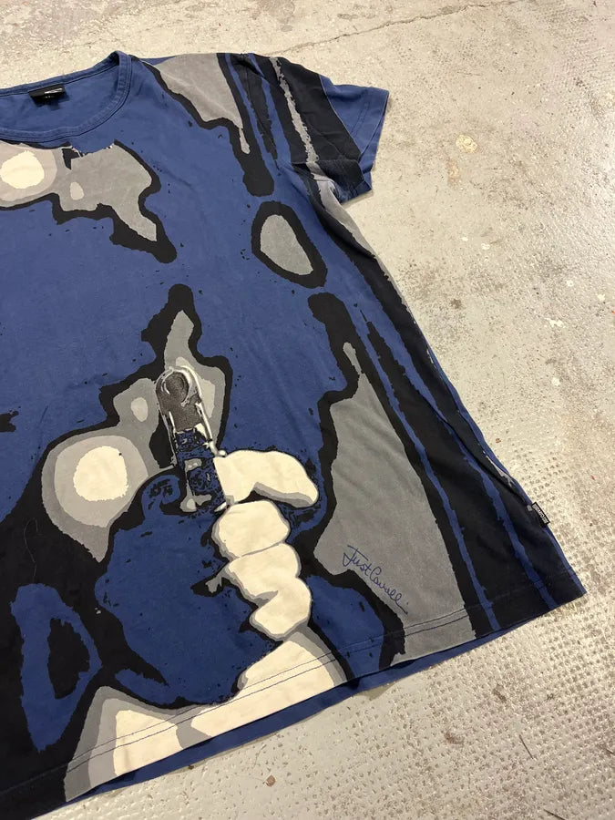 2000s Cavalli Blue Gun T-Shirt kYEutzM 3