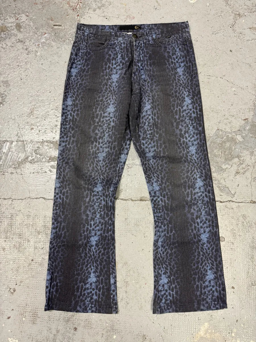 2000s Cavalli Blue Leopard Flared Pants lfNpzYy 0