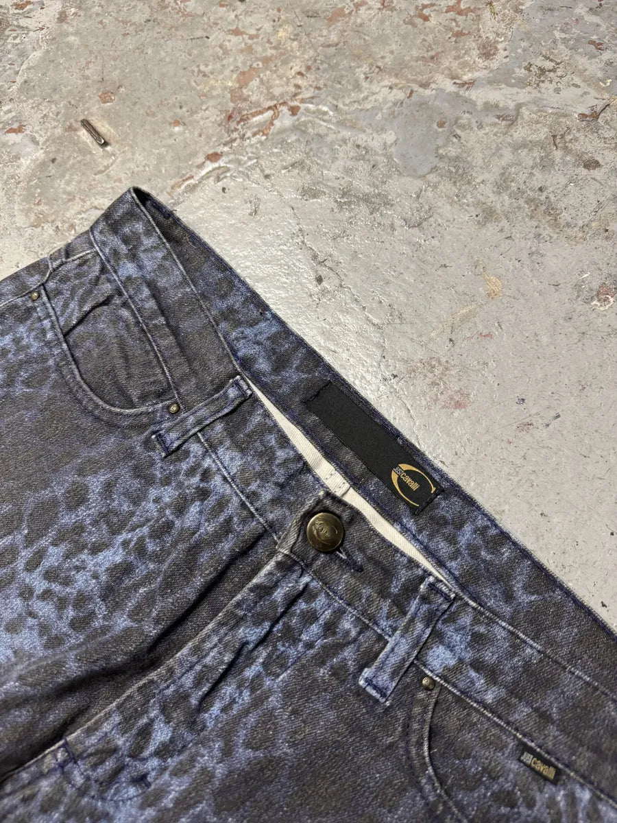2000s Cavalli Blue Leopard Flared Pants lfNpzYy 8