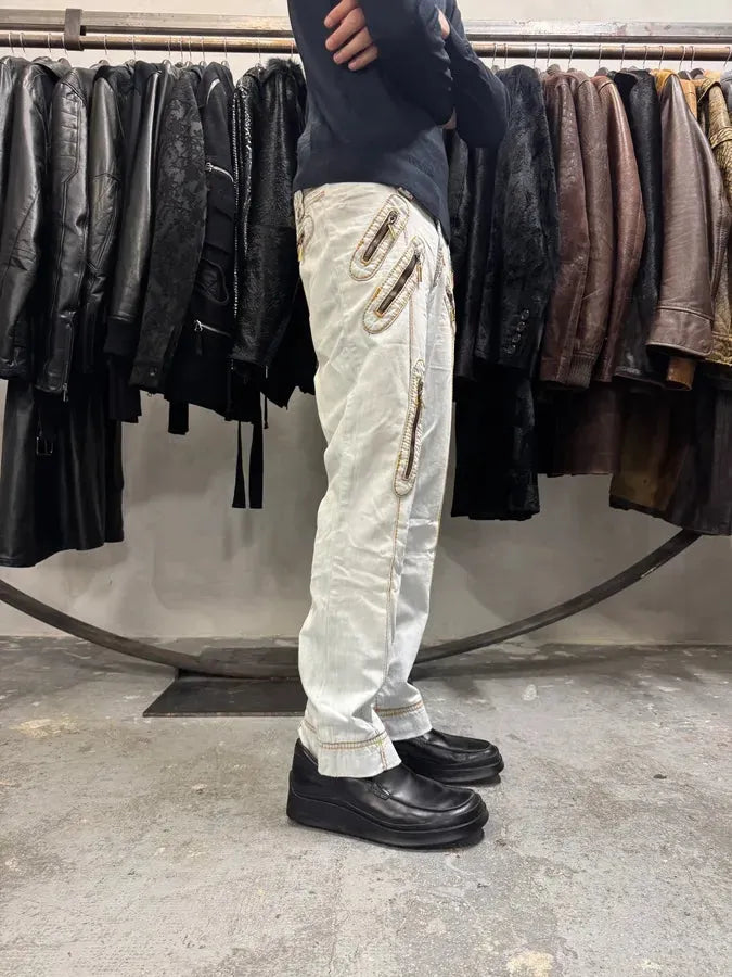 2000s Cavalli Blue Multi Zips Biker Denim Jeans OOTLuAb 0