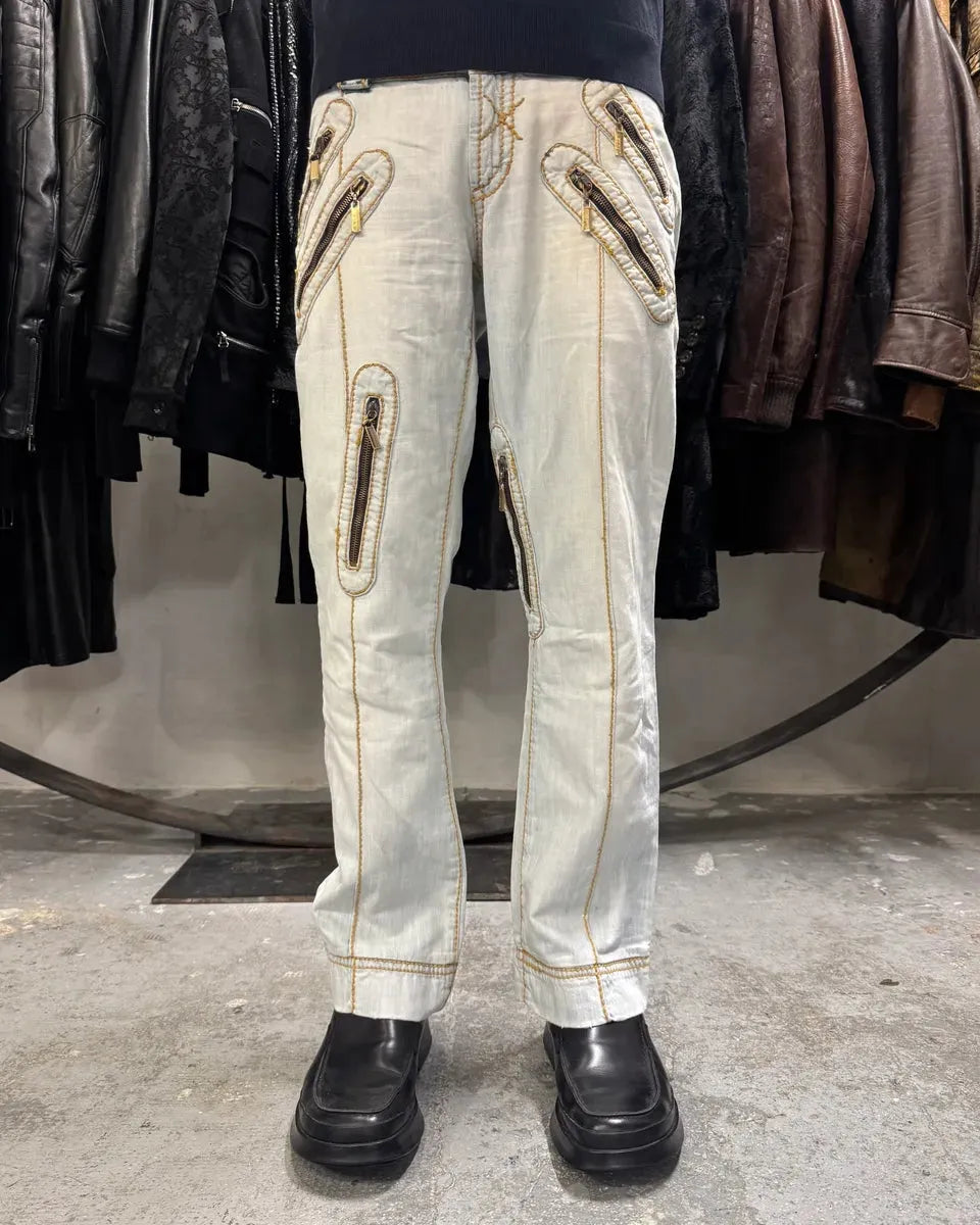 2000s Cavalli Blue Multi Zips Biker Denim Jeans OOTLuAb 1