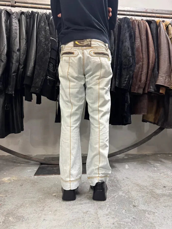 2000s Cavalli Blue Multi Zips Biker Denim Jeans OOTLuAb 2