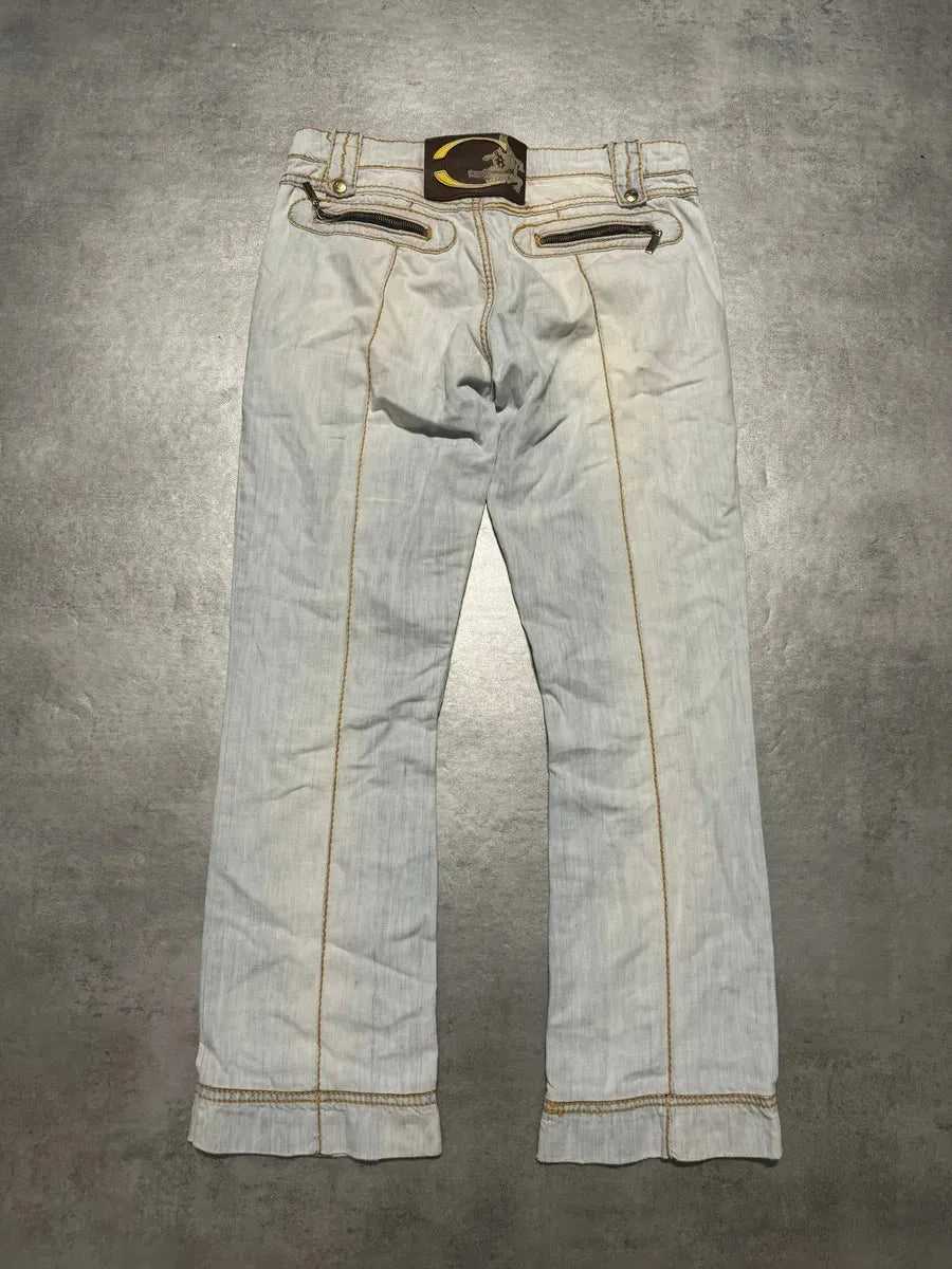2000s Cavalli Blue Multi Zips Biker Denim Jeans OOTLuAb 4