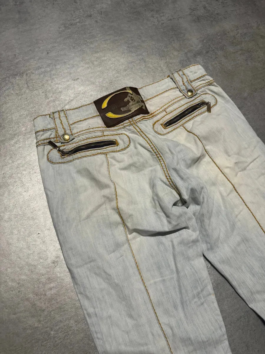 2000s Cavalli Blue Multi Zips Biker Denim Jeans OOTLuAb 5