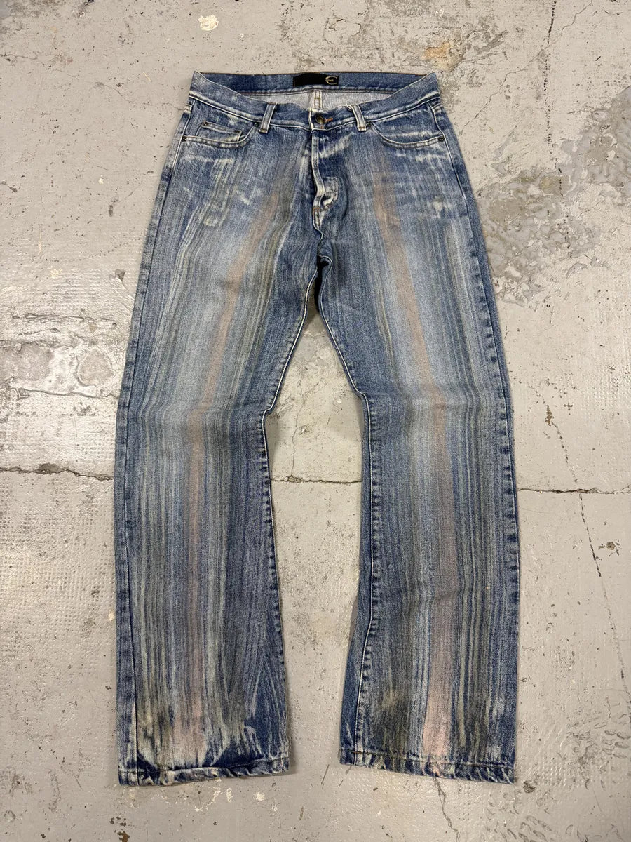 2000s Cavalli Blue Painted Effect Irregular Denim Jeans ZQWEJnb 0
