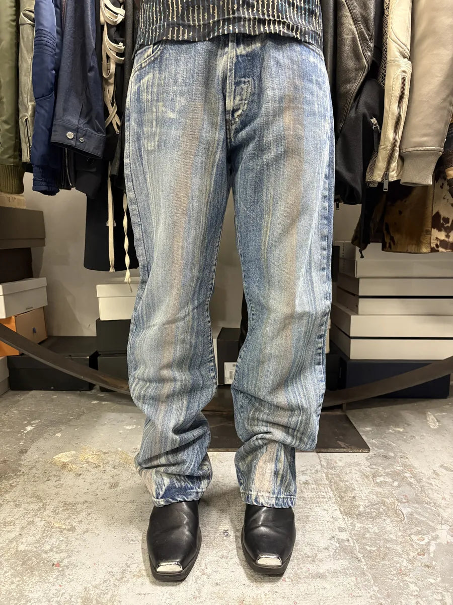 2000s Cavalli Blue Painted Effect Irregular Denim Jeans ZQWEJnb 1