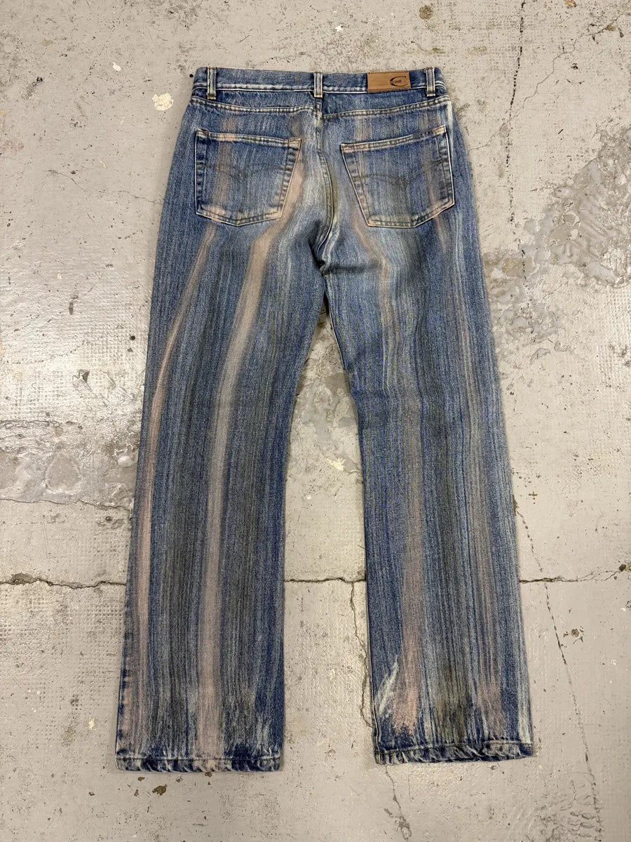 2000s Cavalli Blue Painted Effect Irregular Denim Jeans ZQWEJnb 4