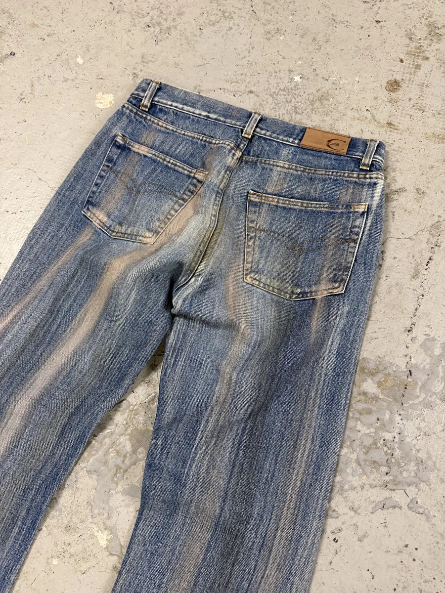2000s Cavalli Blue Painted Effect Irregular Denim Jeans ZQWEJnb 5
