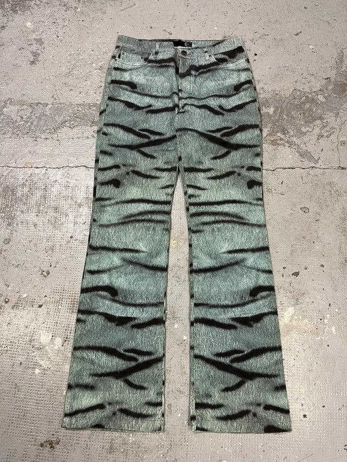2000s Cavalli Blue Safari Savage Striped Pants (S/M) xICXpSL 0