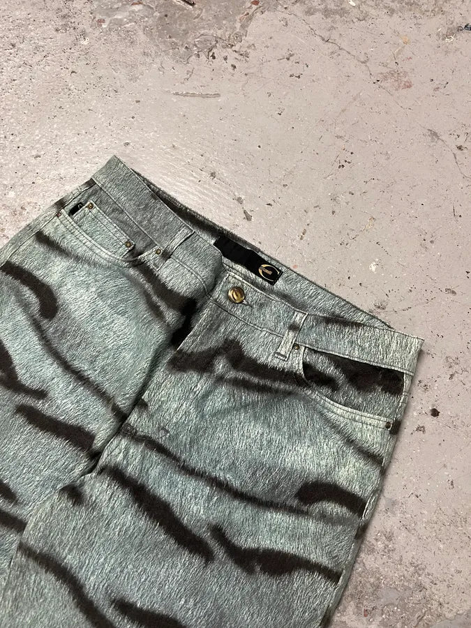 2000s Cavalli Blue Safari Savage Striped Pants (S/M) xICXpSL 6