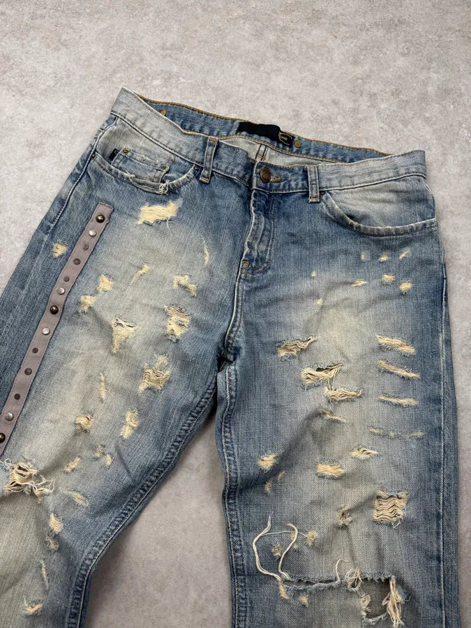 AW2005 Cavalli Faded Blue Washed Pearls Distressed Denim Jeans VTdFXyI 5