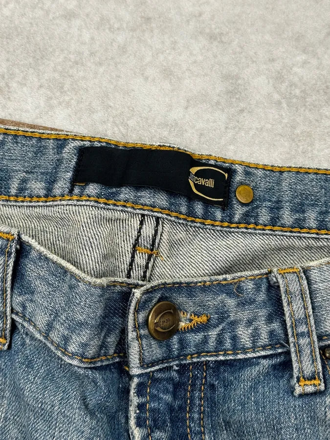 AW2005 Cavalli Faded Blue Washed Pearls Distressed Denim Jeans VTdFXyI 9
