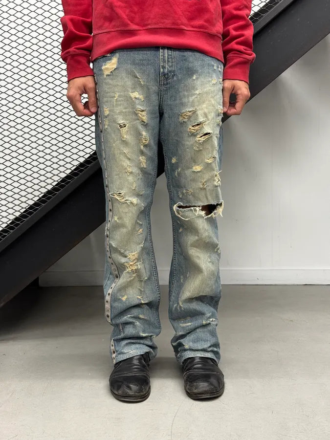 AW2005 Cavalli Faded Blue Washed Pearls Distressed Denim Jeans VTdFXyI 0