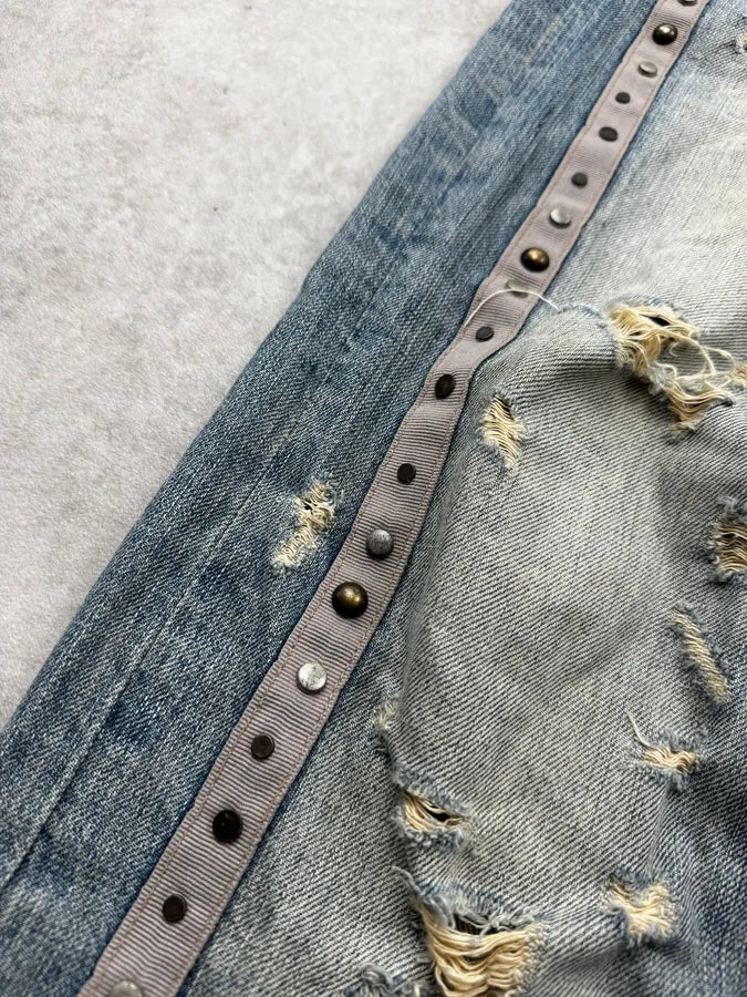 AW2005 Cavalli Faded Blue Washed Pearls Distressed Denim Jeans VTdFXyI 7
